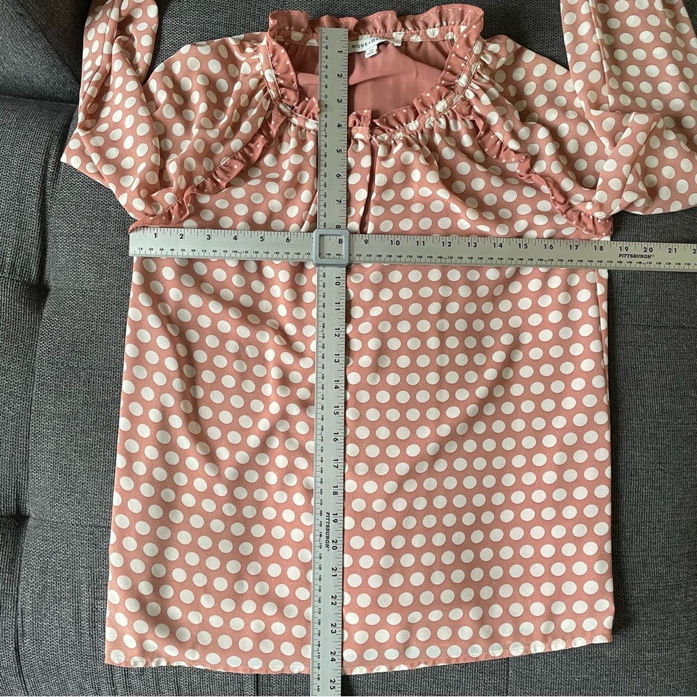 Rose + Olive Dusty Pink White Polka Dot Blouse Ruffle Detail Women's X-Small XS - Picture 6 of 8